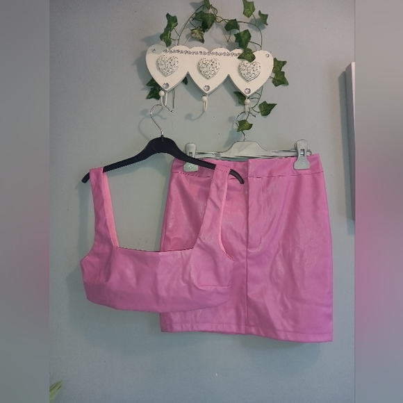 unknown Tops - Pink Crop & Skirt 2 Piece